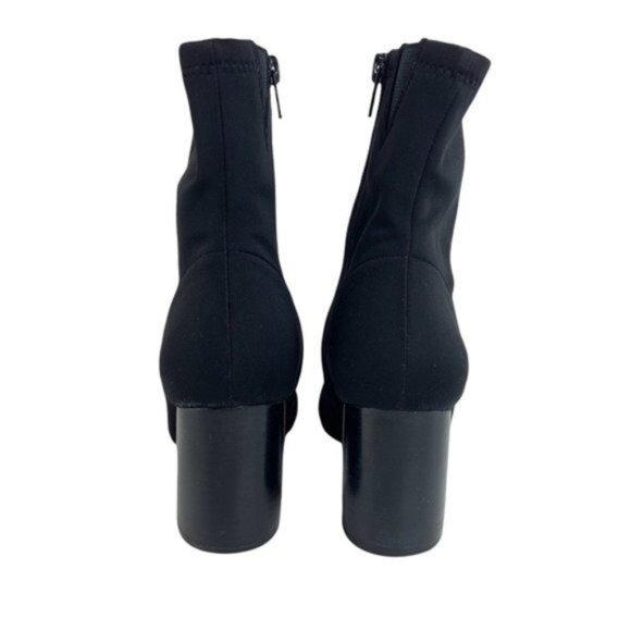 Jeffrey Campbell Neoprene Sock Black Heels Curved Stacked Block Heel Pointed Toe - Picture 2 of 8